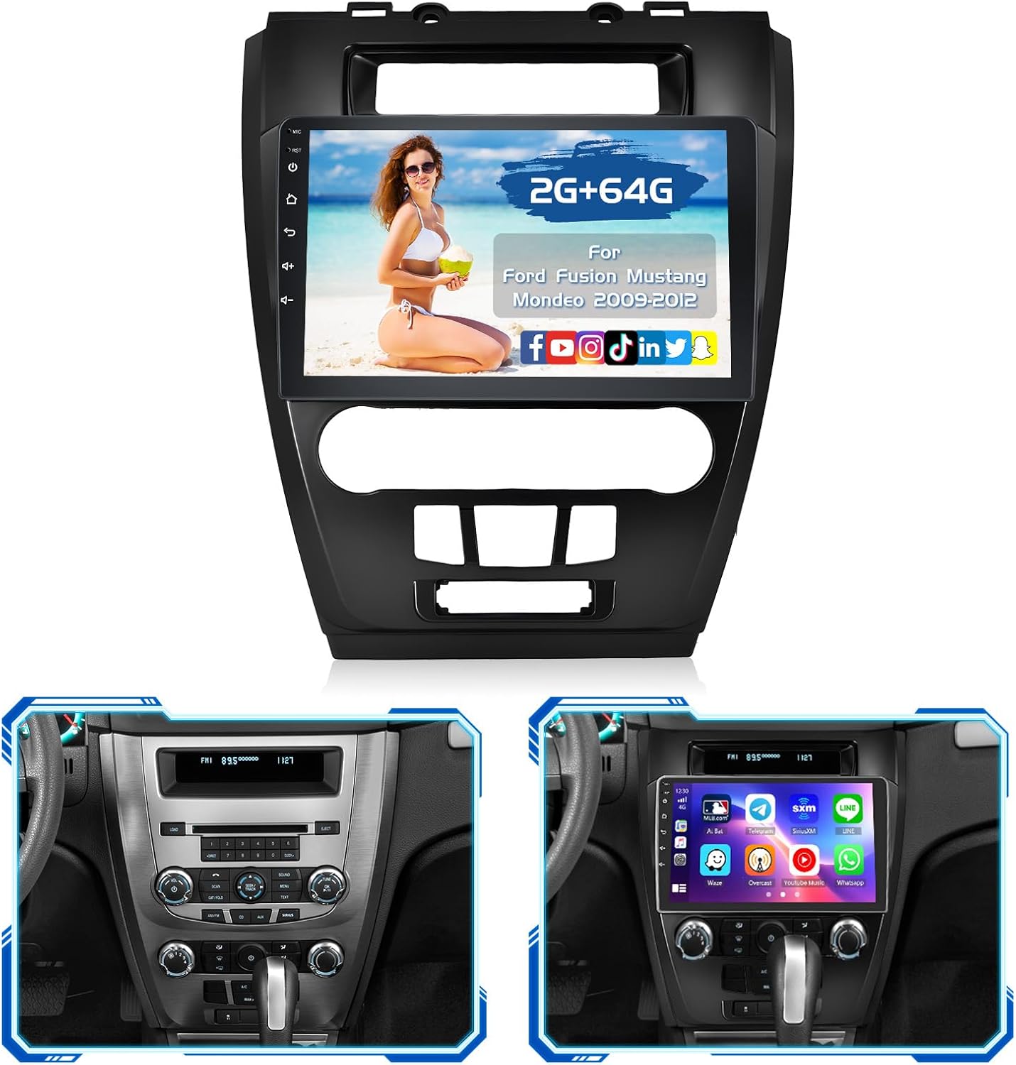 2+64G Radio for Ford Fusion Mustang Mondeo Radio 2009 2010 2011 2012 CarPlay Stereo Android 15 Touchscreen 10.1