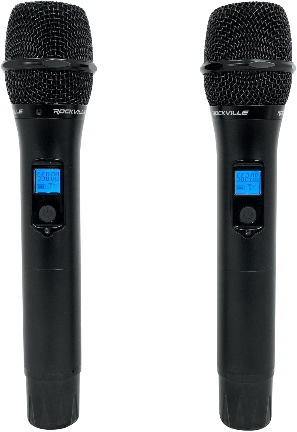 Rockville RWM-200 H2 Dual Handheld UHF Microphone System, 200 Channels, 3-Band EQ, Echo Control, RF Power Adjustment, for Karaoke, Live Performances, Presentations