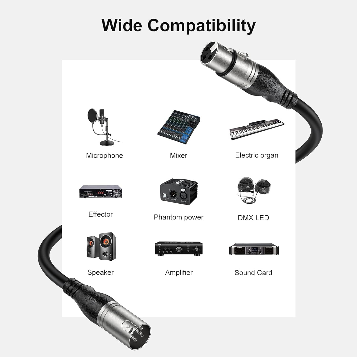 EBXYA XLR Cable 25ft 6 Packs - Premium Balanced Microphone Cable with 3-Pin XLR Male to Female Mic Speaker Cable, Black