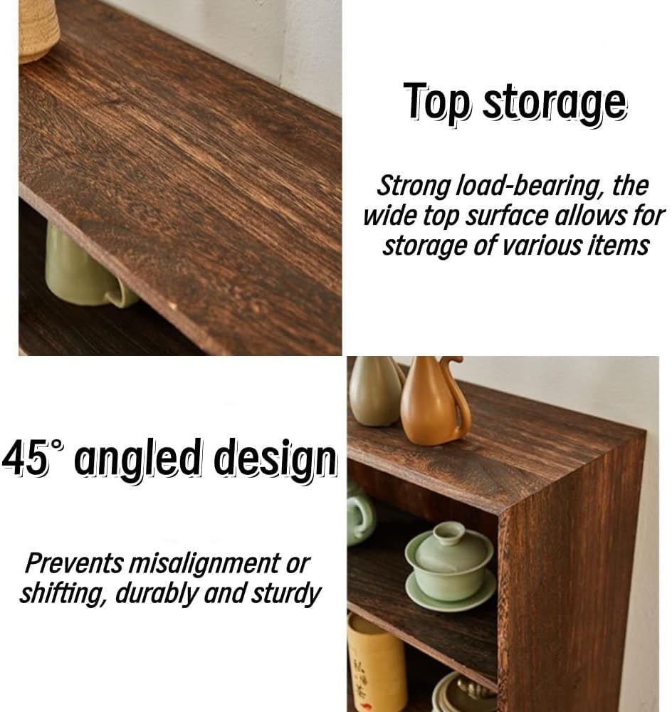 Wall Mounted Storage Cabinet Vintage Storage Rack Wood Floating Shelf Cup Holder Display Rack for Kitchen Home Long-Lasting(Natural,60cm)