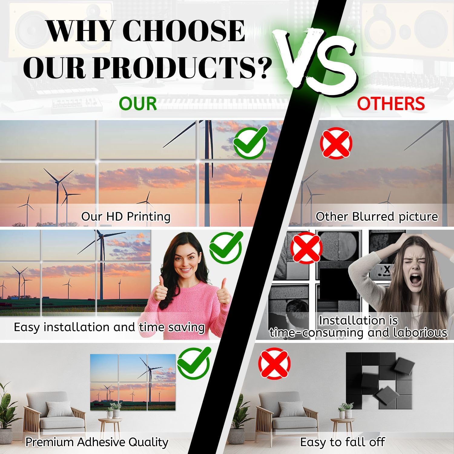 6 Pack Art Acoustic Panels Kansas Wind Farm sunset Sound Absorbing Panel 48