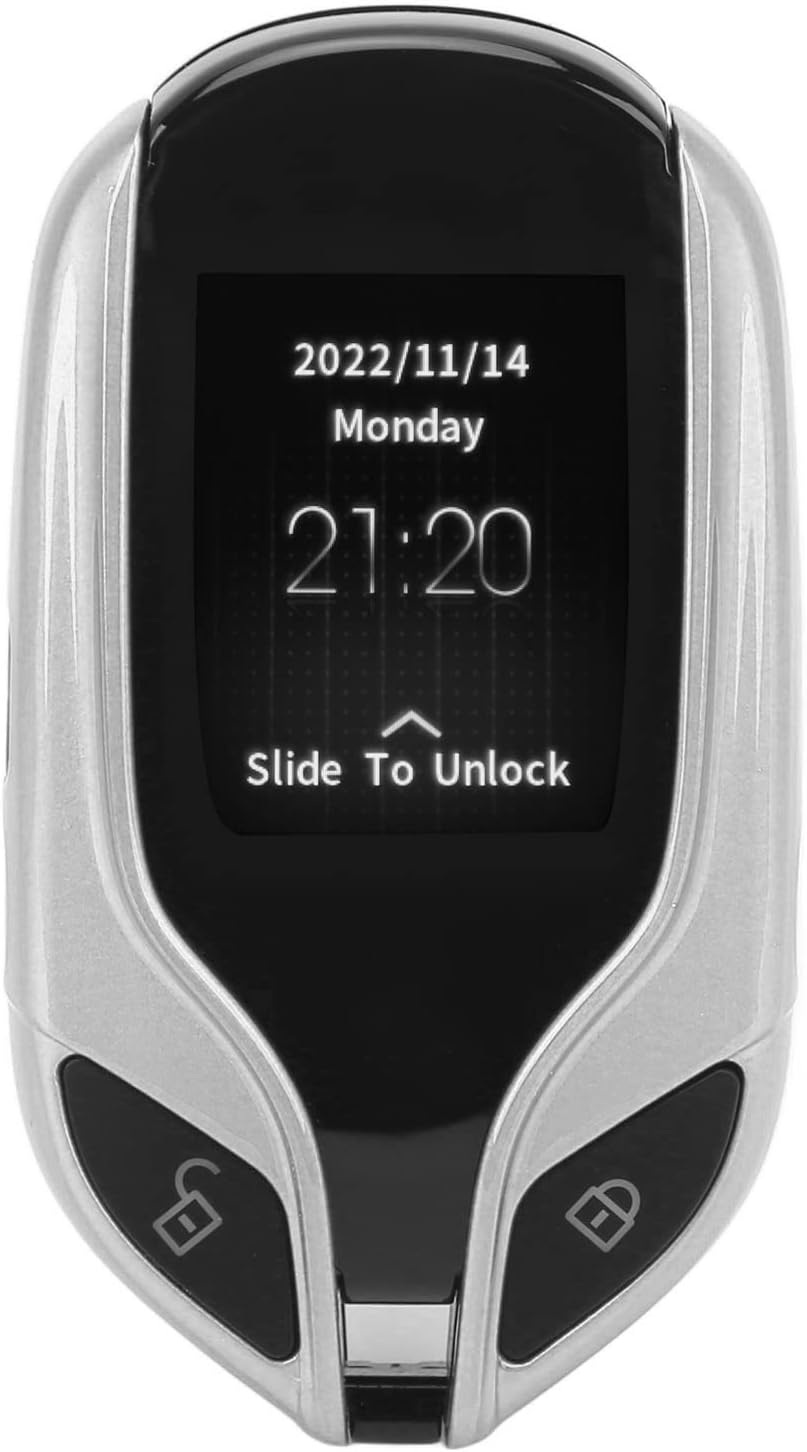 Car Keyless Entry Remote Control, LCD Screen Smart Key Universal Remote Car Key with One Button Start Long Standby Time PKE Keyless Entry System Car Key Fob for All (Silver)
