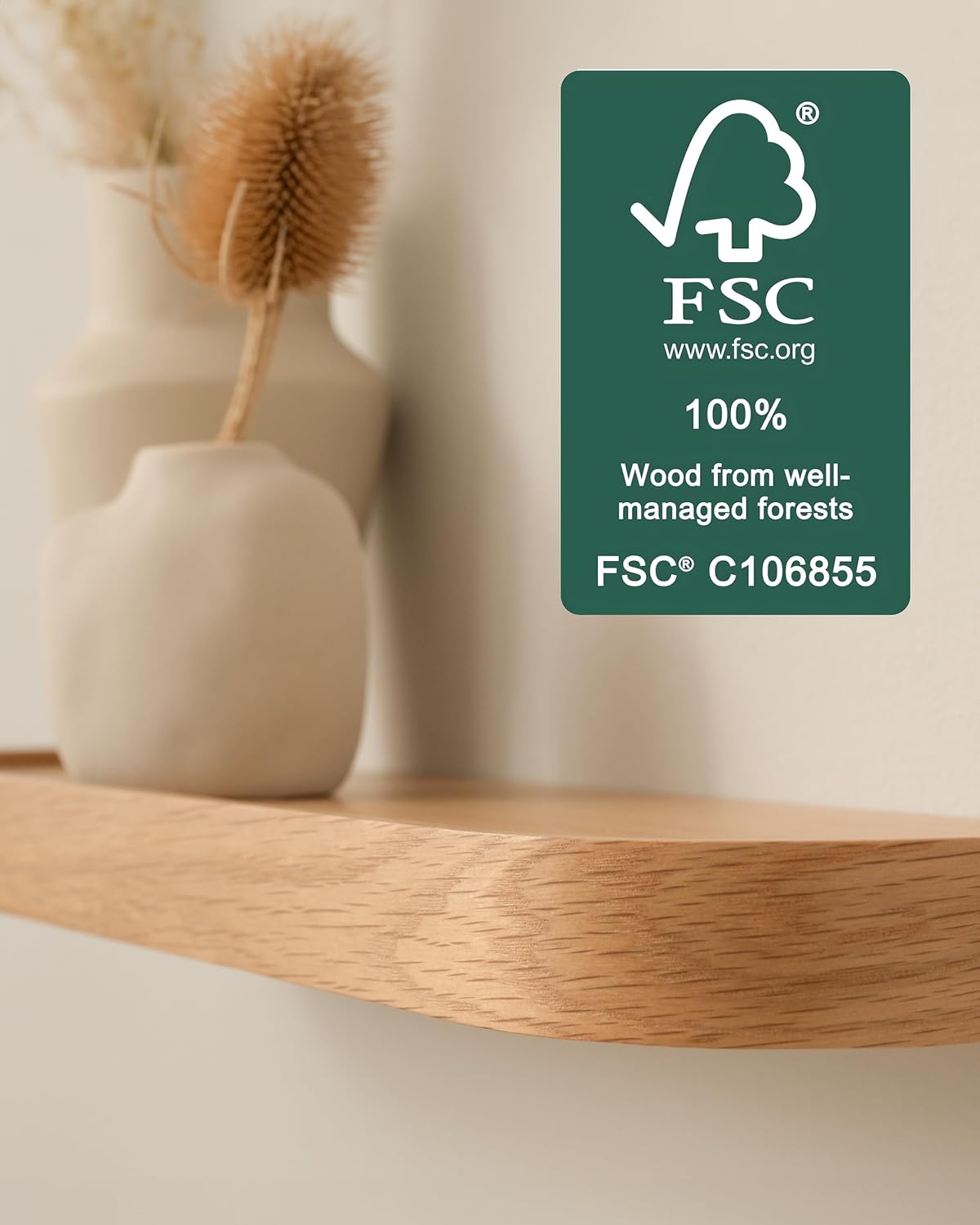 Kazai.® 23.6 inches Floating Shelves for Wall 'Toke' | Set of 2 Small Mounted Wooden Shelf Units | Modern Wall Decor & Storage for Living Room, Bathroom, Kitchen, Bedroom & More | Oak