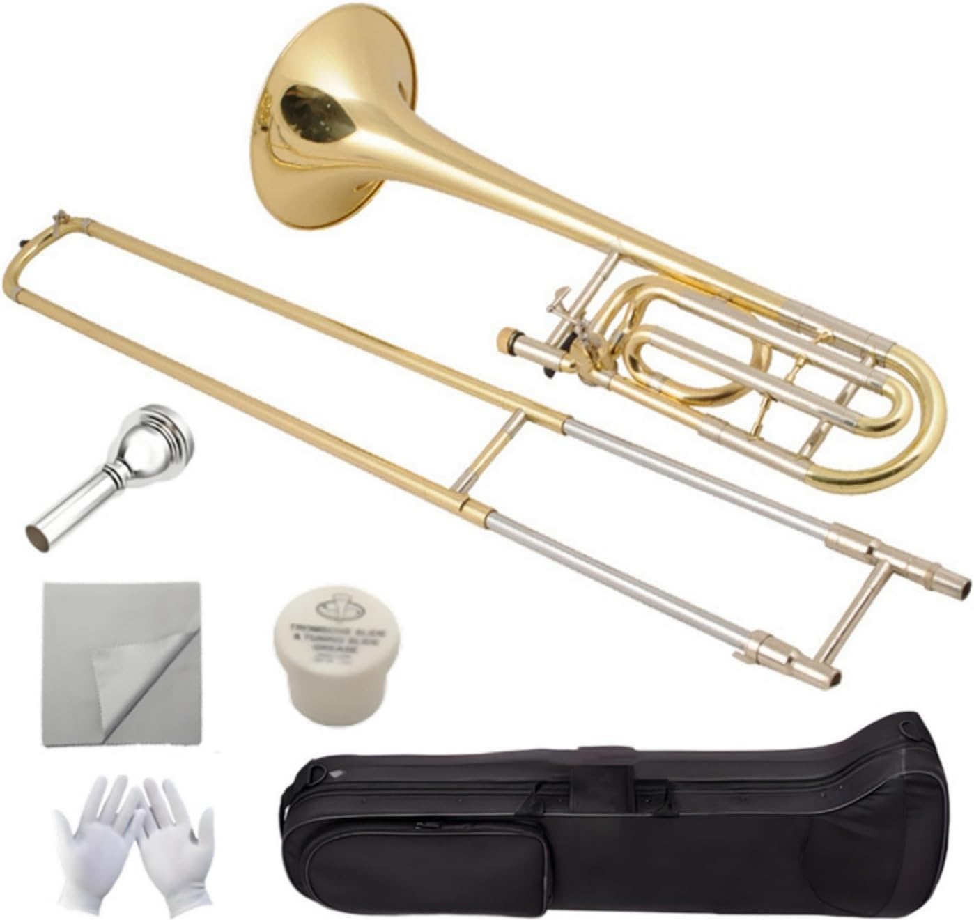 Bb Flat Tenor Slide Trombone Intermediate Brass Instrument with Mouthpiece Cleaning Kit & Padded Case for Students Band and Practice