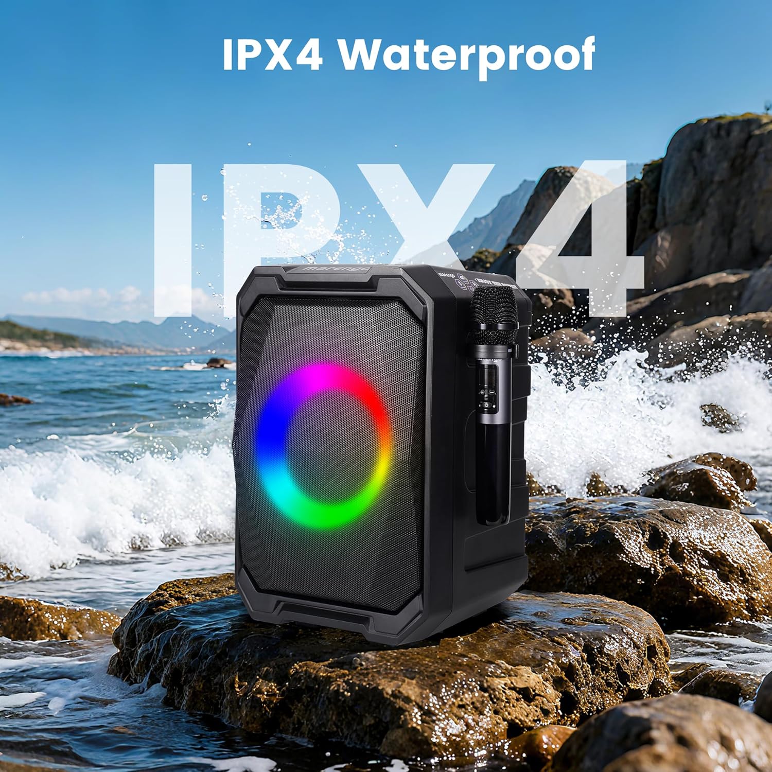 Karaoke Machine with 2 Wireless Microphones, Portable Bluetooth Party Karaoke Speaker with LED Lights, Bass/Treble Adjustment, TWS, 800W(Peak) PA System for Home Party, Supports USB/AUX/REC/Mic-in