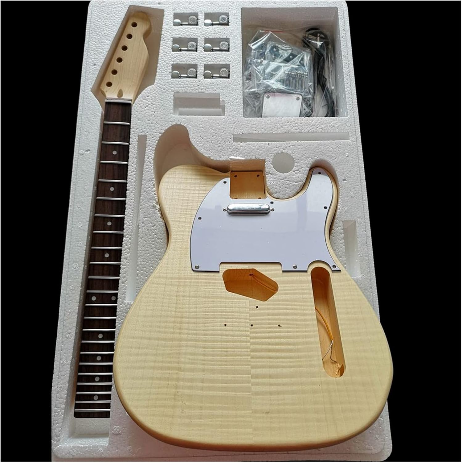 Maple Tiger Pattern Maple Electric Guitar Basswood Body Neck Rosewood Fingerboard DIY Combination DIY Guitar Kit (Color : 19)
