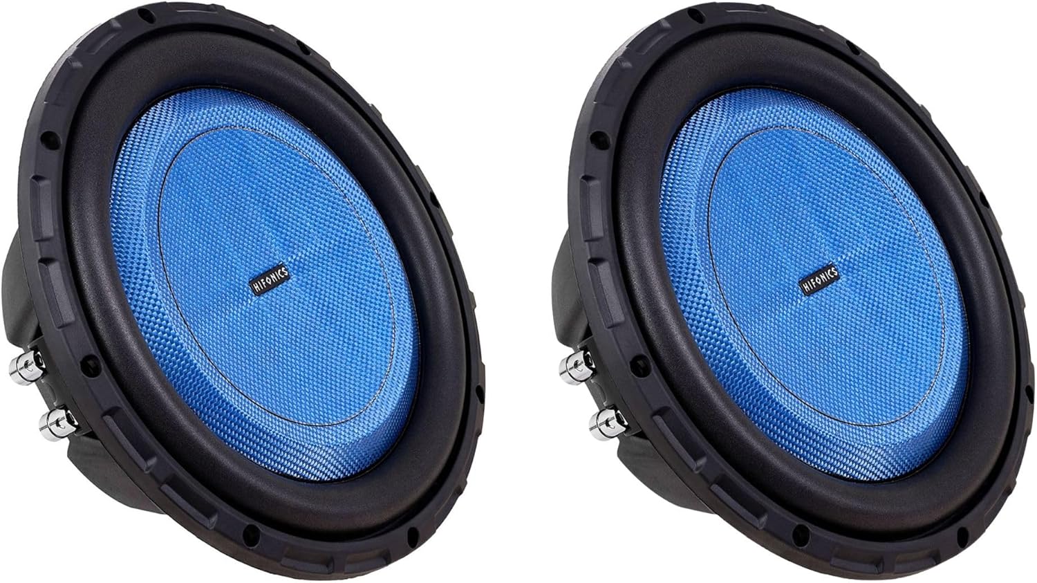 Hifonics 2 Pack ELITE 10 Inch Shallow Mount Car Subwoofer, Dual 4 Ohm Voice Coil Speaker 600 Watt Peak Power Mobile Amplifier, Black/Blue