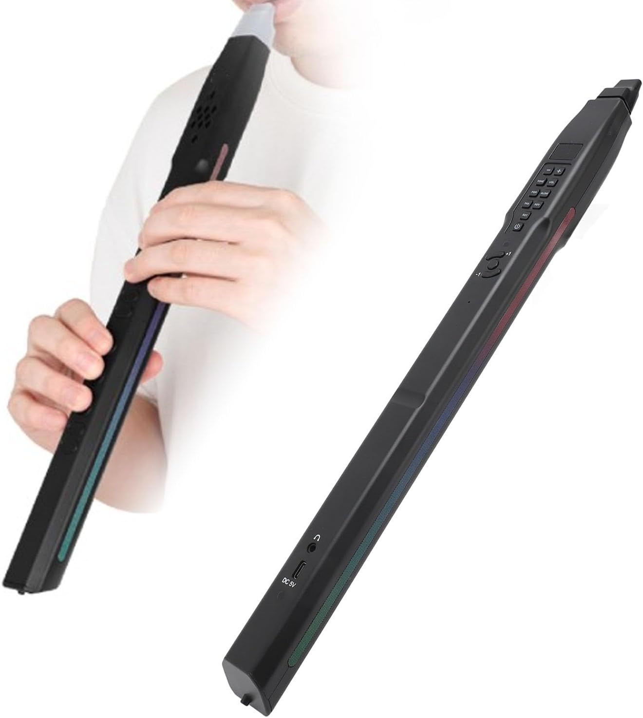 MIDI Electronic Saxophone, Multifunctional 13 Options Electronic Wind Instrument Set with Touch Sensitive Buttons, Built In Speaker, Replacement Nozzle