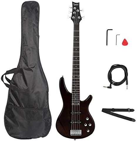 Music Lover GIB Electric 5 String Bass Guitar Full Size Bag Strap Pick Connector Wrench Tool Earth Brown 3-7 Days Delivery