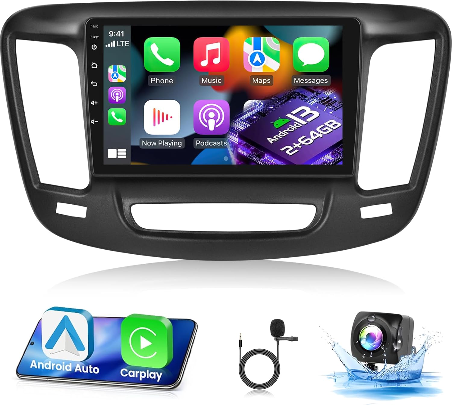 [8 Core 2G+64G] Car Radio for Chrysler 200 200C 200S 2015-2019, Android Chrysler 200 Stereo with 9 inch Touch Screen, Carplay/Android Auto/32 EQ DSP Audio/1280 * 720 Screen/Bluetooth
