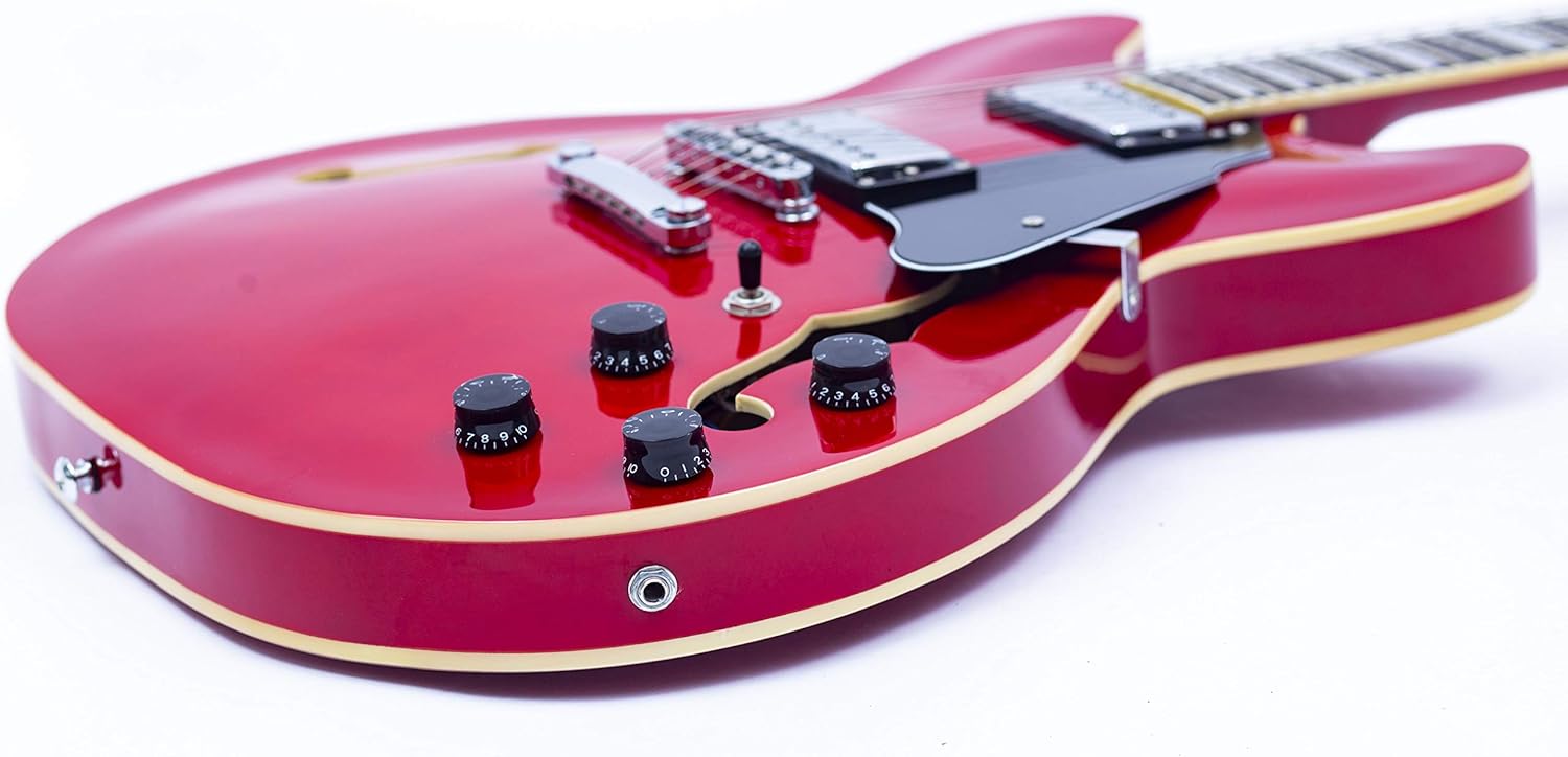 Grote Full Scale Electric Guitar Semi-Hollow Body Guitar Stainless Steel Frets(Red)