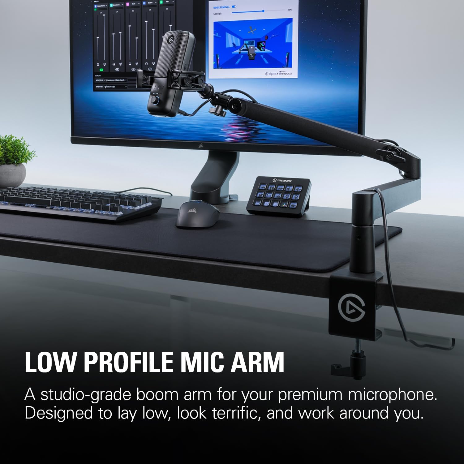 Elgato Wave Mic Arm LP - Premium Low Profile Microphone Arm with Cable Management Channels, Desk Clamp, Versatile Mounting, and Fully Adjustable – For Podcasting, Streaming, Gaming, and Home Office