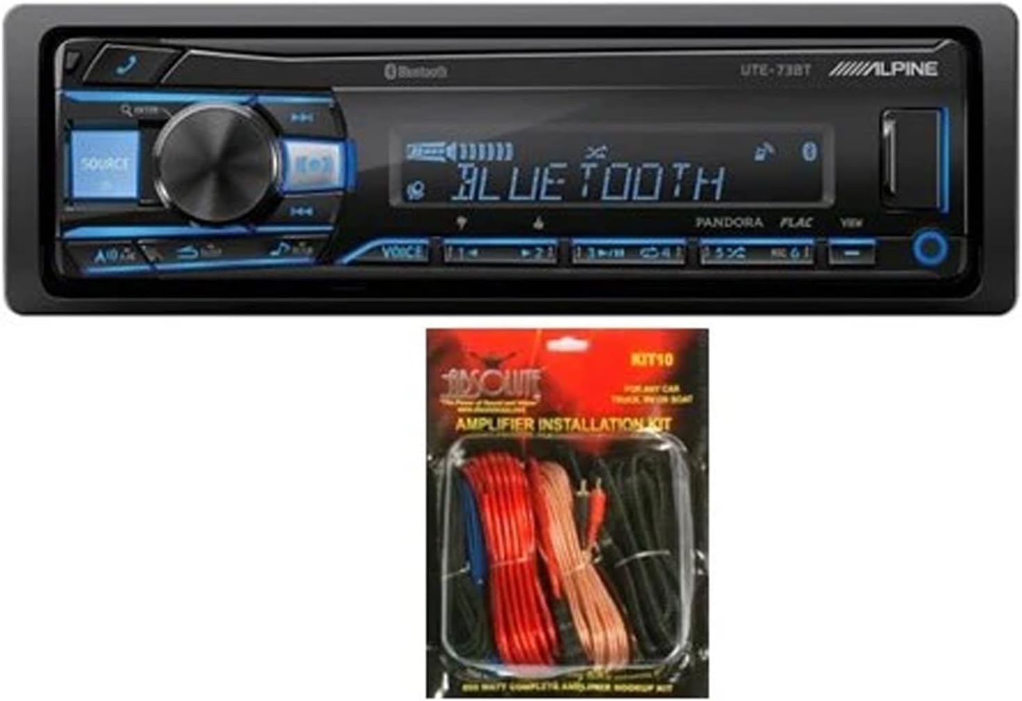 Alpine UTE-73BT in-Dash Digital Media Receiver with Bluetooth & KIT10 Installation AMP Kit
