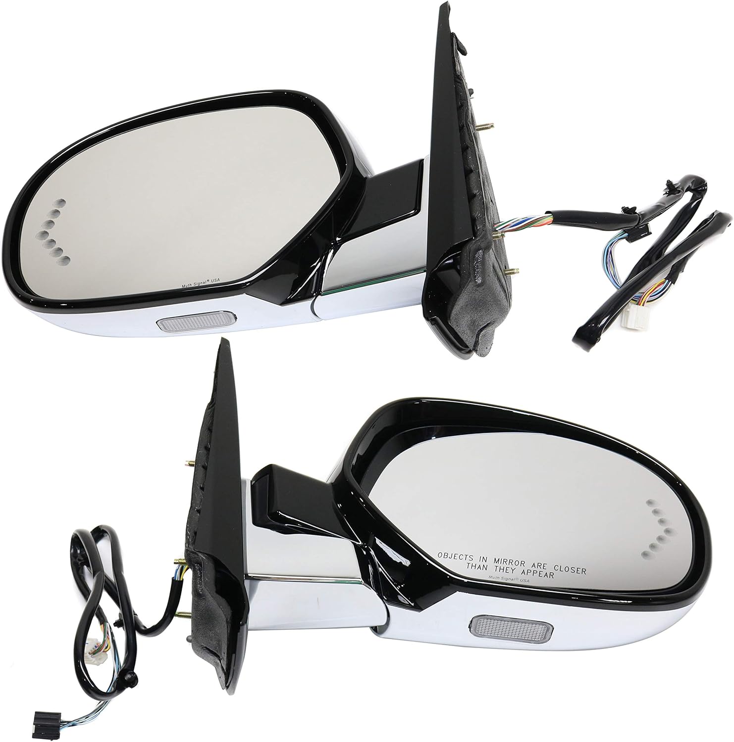 Kool Vue Driver & Passenger Side Power Heated Mirrors for Cadillac Escalade ESV 2007-2014, Power Fold Signal Light Memory Puddle Lamp, Without Blind Spot Monitor, Chrome, Car Mirror Accessories