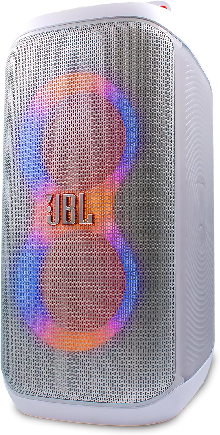JBL PartyBox Club 120 (White) - 160W Portable Wireless Splash Proof Speaker - 12 Hours of Playtime + Wireless Two Microphone System with Receiver + AUX Cable + Microfiber Cloth