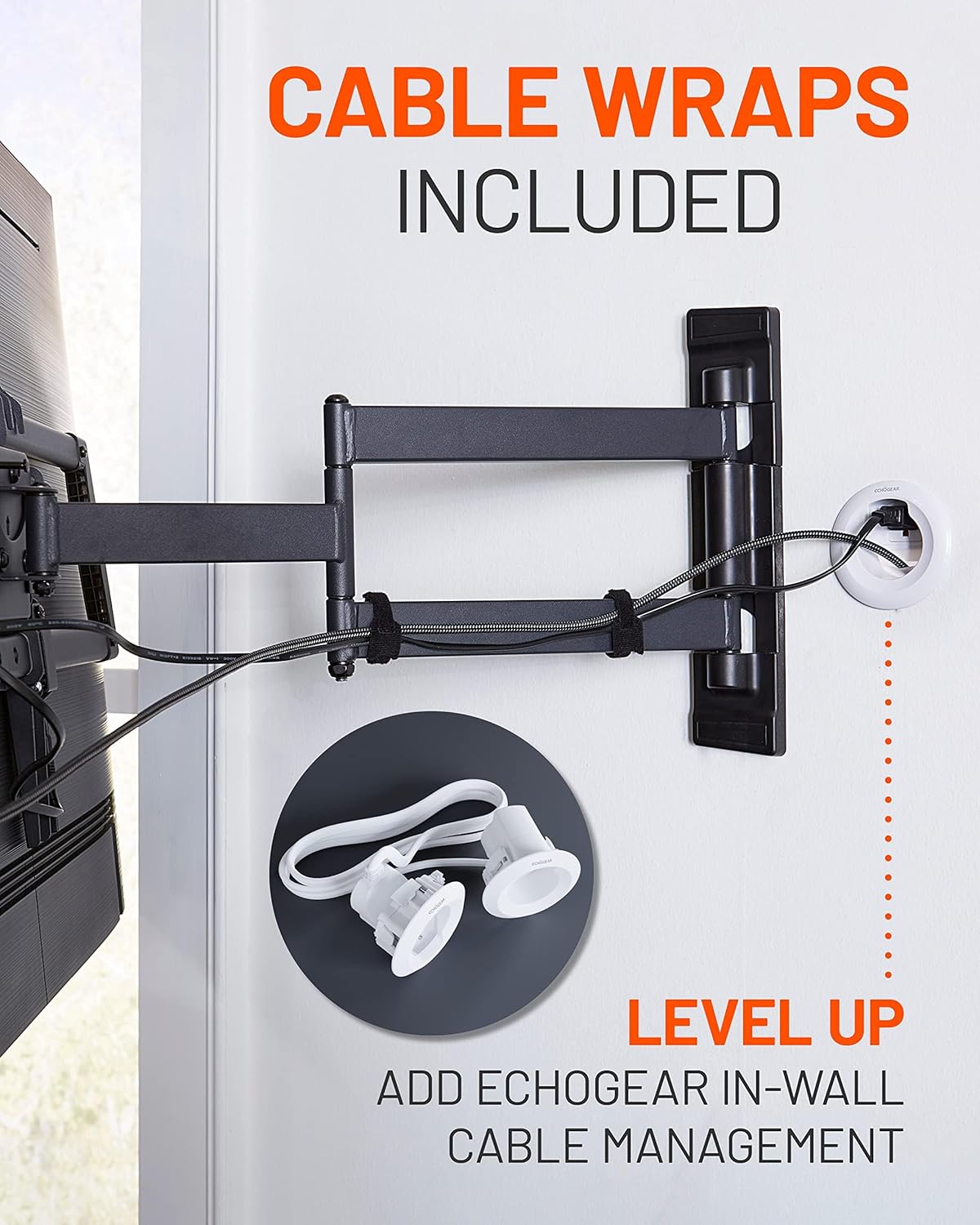 ECHOGEAR Corner TV Wall Mount for Big TVs - 24 Inches of Extension Plus Smooth Full Motion - Mount TVs Up to 65