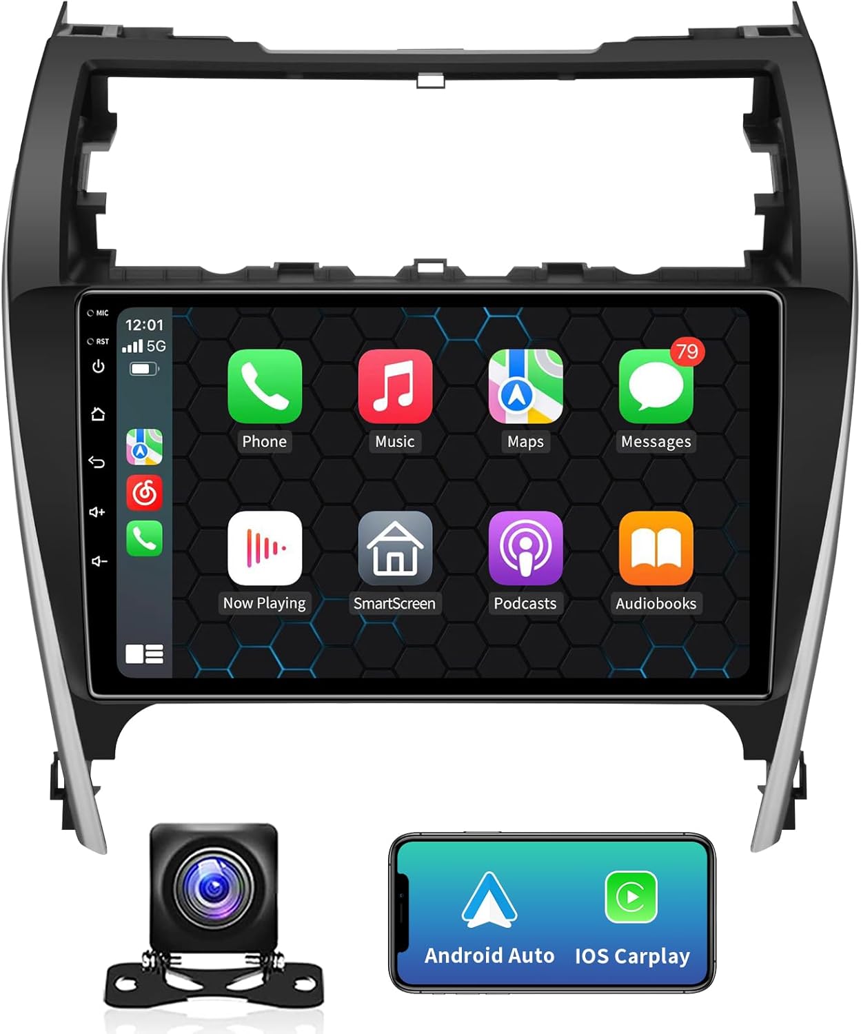 10.2 Inches IPS HD Touch Screen Car Radio Wireless CarPlay Android Auto, GPS FM/SWC Bluetooth Backup Camera (Fit for Toyota Camry 2012 2013 2014, JBL)