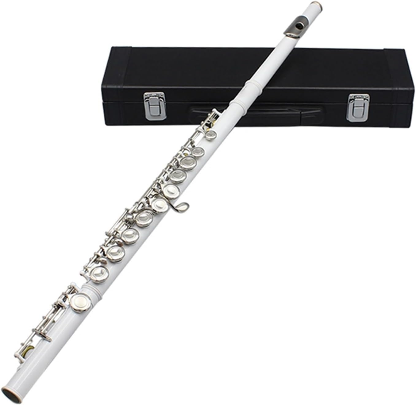 Flute White 16 Holes C Tone Flute with E Key Woodwind Instrument Closed Key Cupronickel Tube Flute with Box Music Flutes Musical Instruments