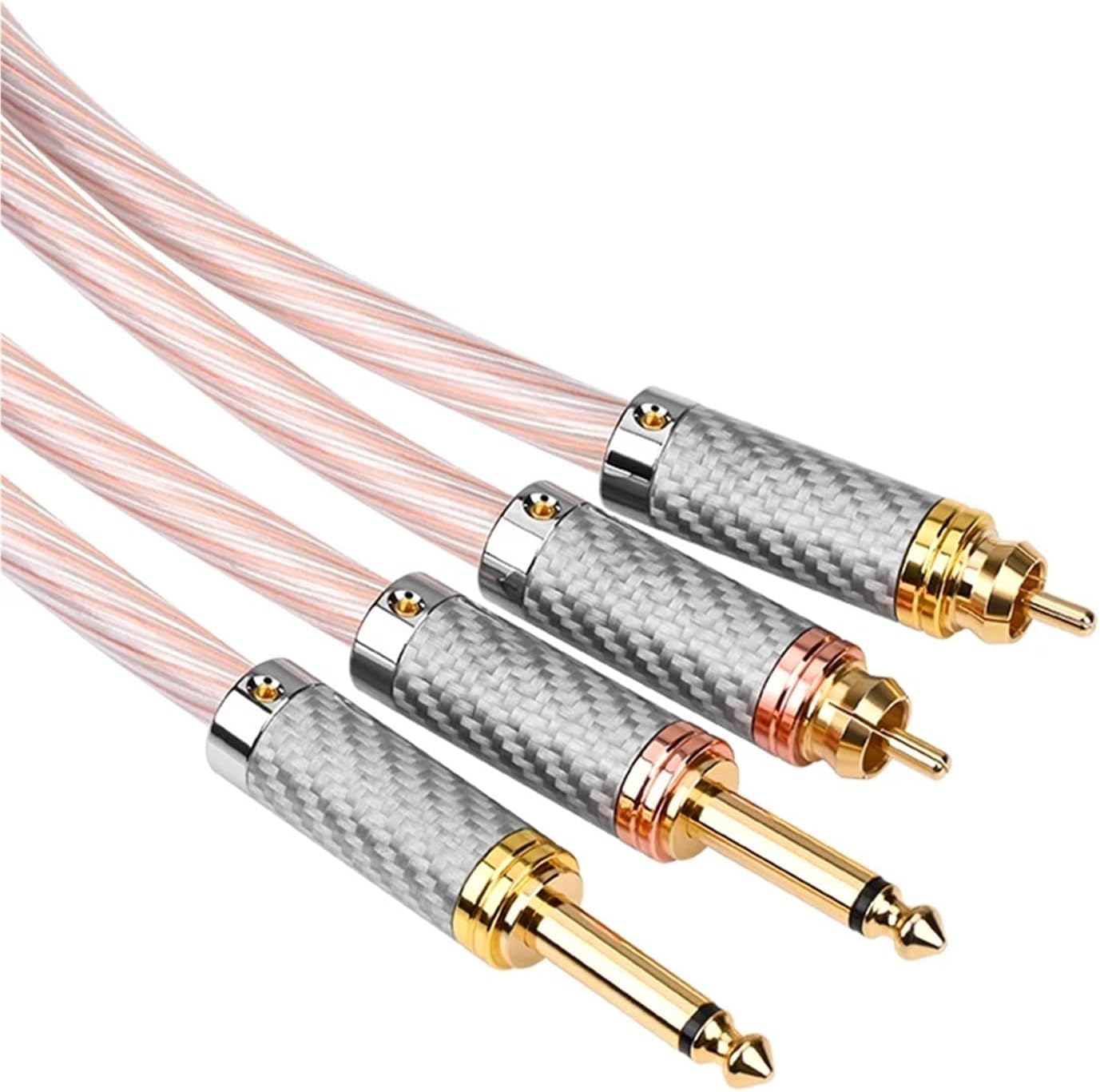 Hifi RCA to 6.5 TS Cable High-performance OCC Silver Mixed Audio Cable Dual 6.35mm Male TRS to 2RCA Interconnect Cable(1m)