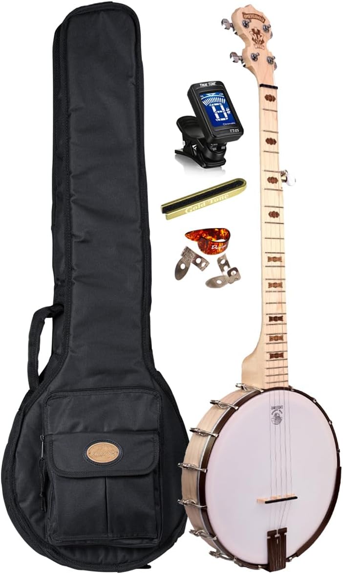 Deering Goodtime LEFT HANDED 5-String Maple Openback Banjo DECO Bronze Hardware with Gig Bag, Tuner, Mute, Picks Instrument Alley Open Back Combo