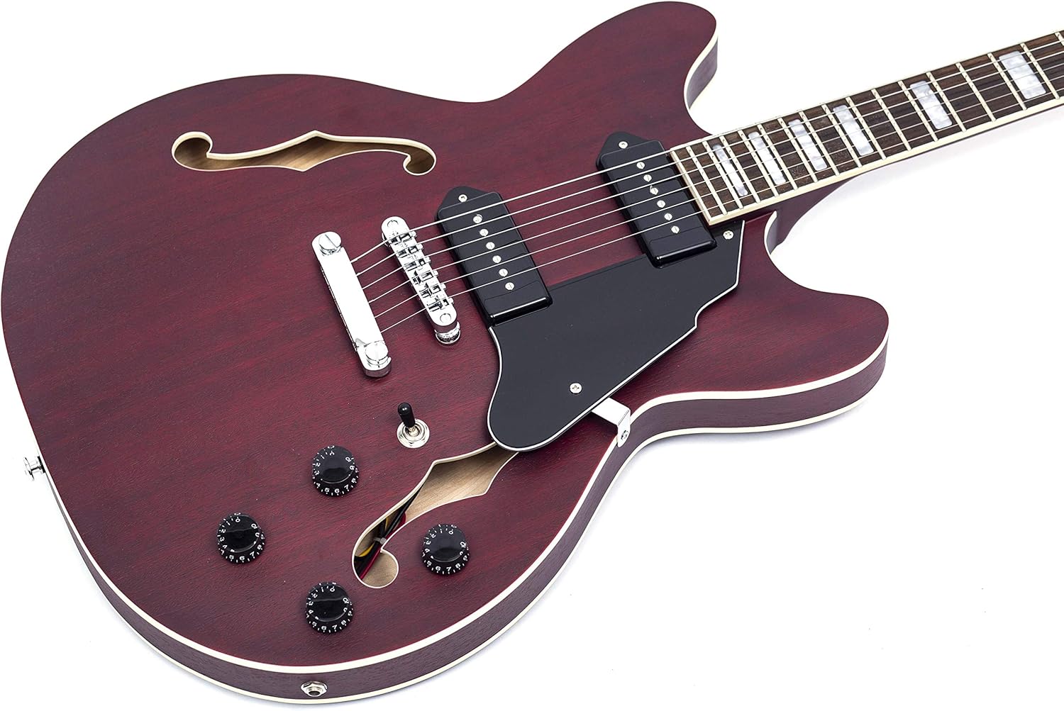 Electric Guitar Semi-Hollow Body Guitar Matte Finished ，Dual Coil Humbuck pickup， RD-100 Jazz Guitar with F-Hole,Maple neck,humbucker Pickups (GT335-04-red)