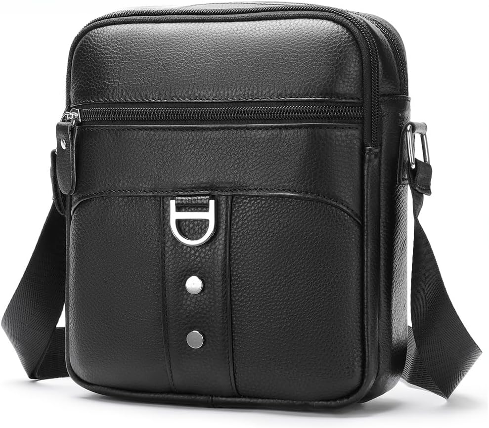 Genuine Leather Anti-Theft Sling Bag for Men Vintage Crossbody Messenger Bag with Adjustable Strap Casual Shoulder Bag