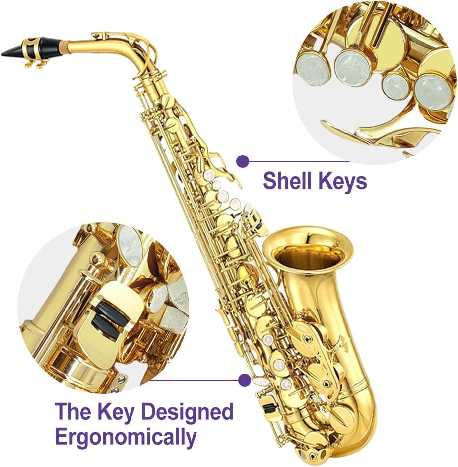 Alto Saxophone E Flat for Adults Student Sax Eb Alto Full Kit With Carrying Sax Case Mouthpiece Straps Reeds Saxophone Beginner Kit