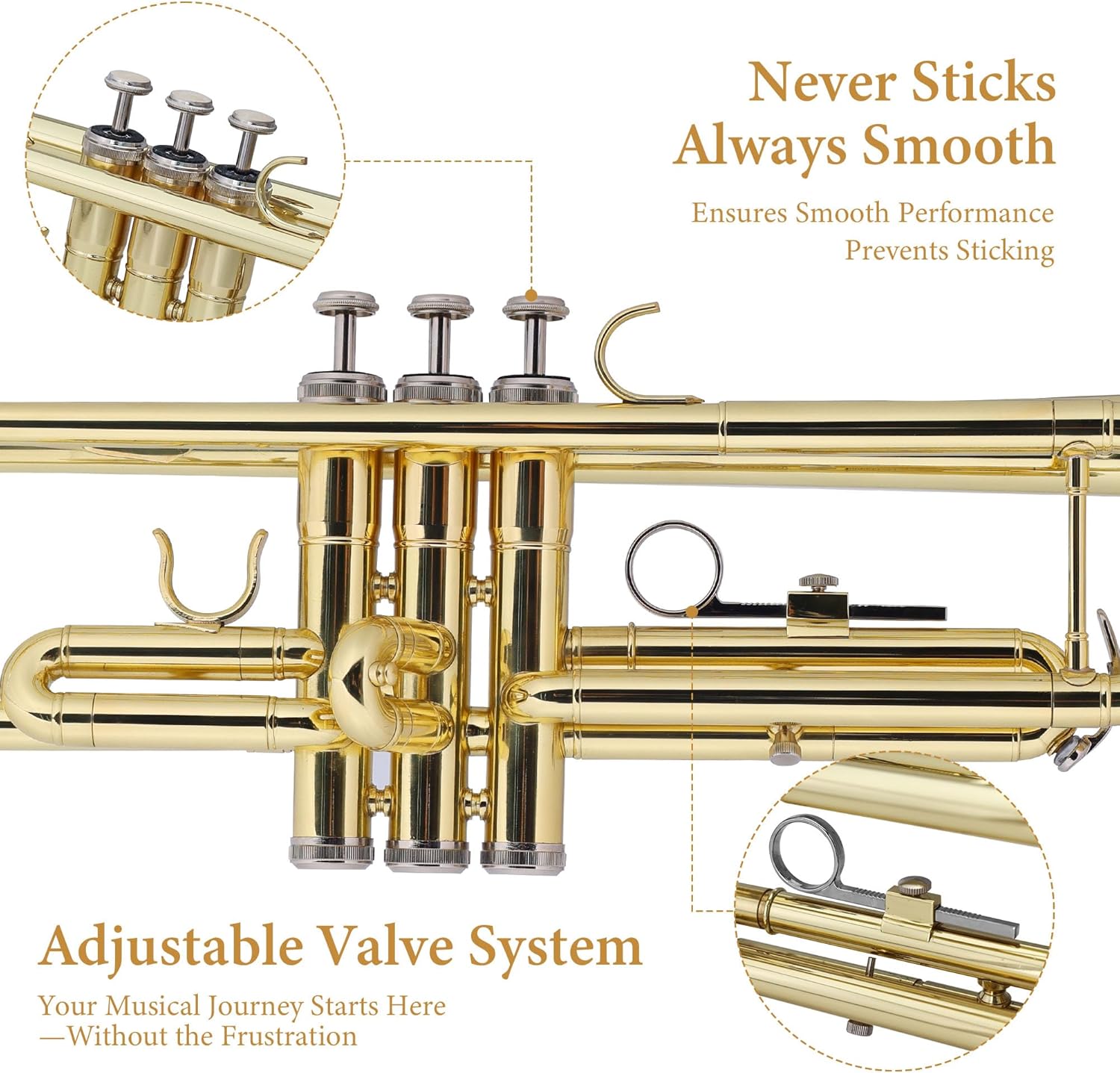 Aileen Lexington Standard Gold Bb Student Model Trumpet Includes Hard Case, Cleaning Rod and Cloth, Gloves