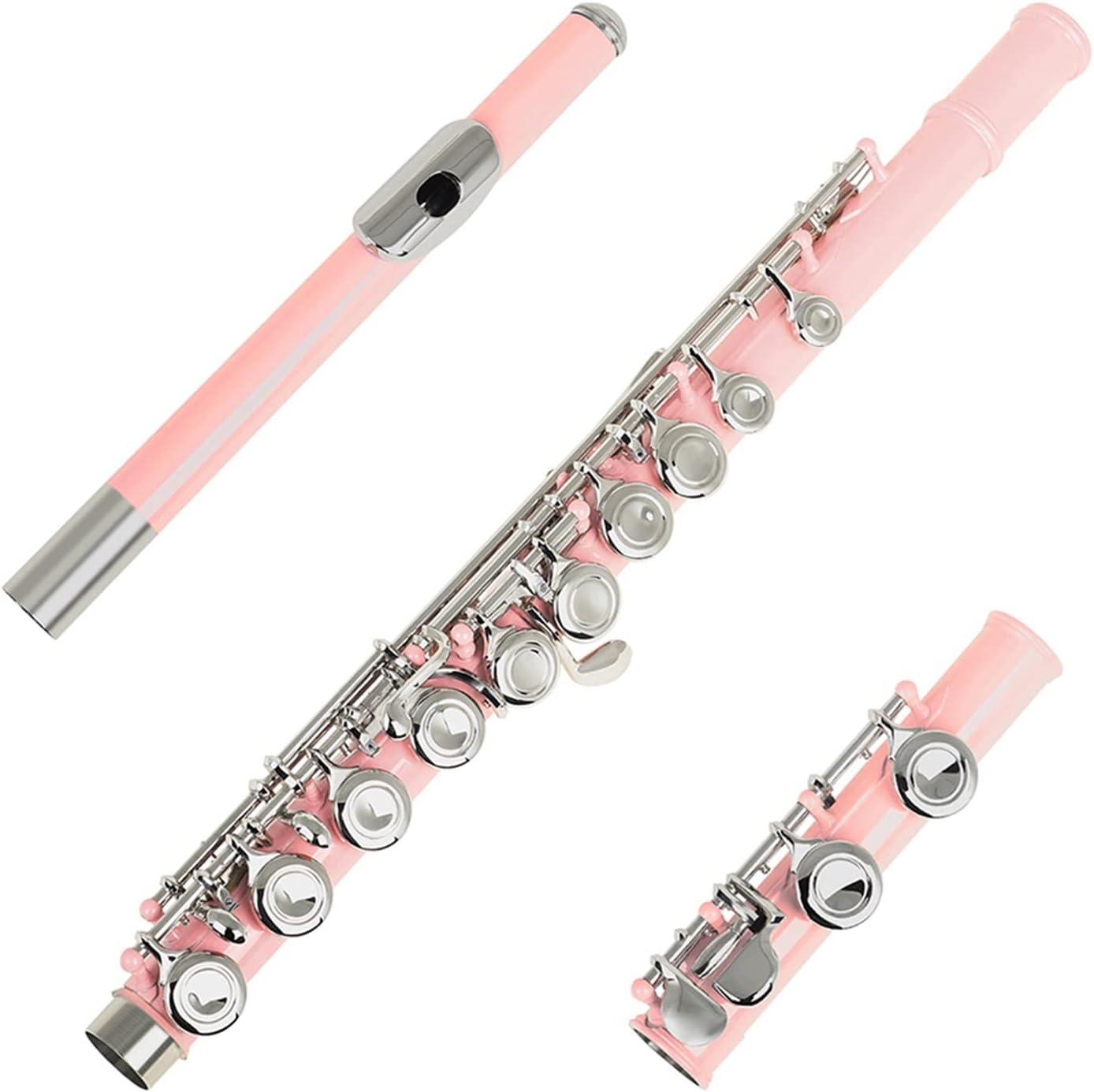 Flutes Musical Instrument Pink 16 Holes Flute with E Key Woodwind Instrument Closed Hole C Tone Nickel Silver Key Cupronickel Tube with Case