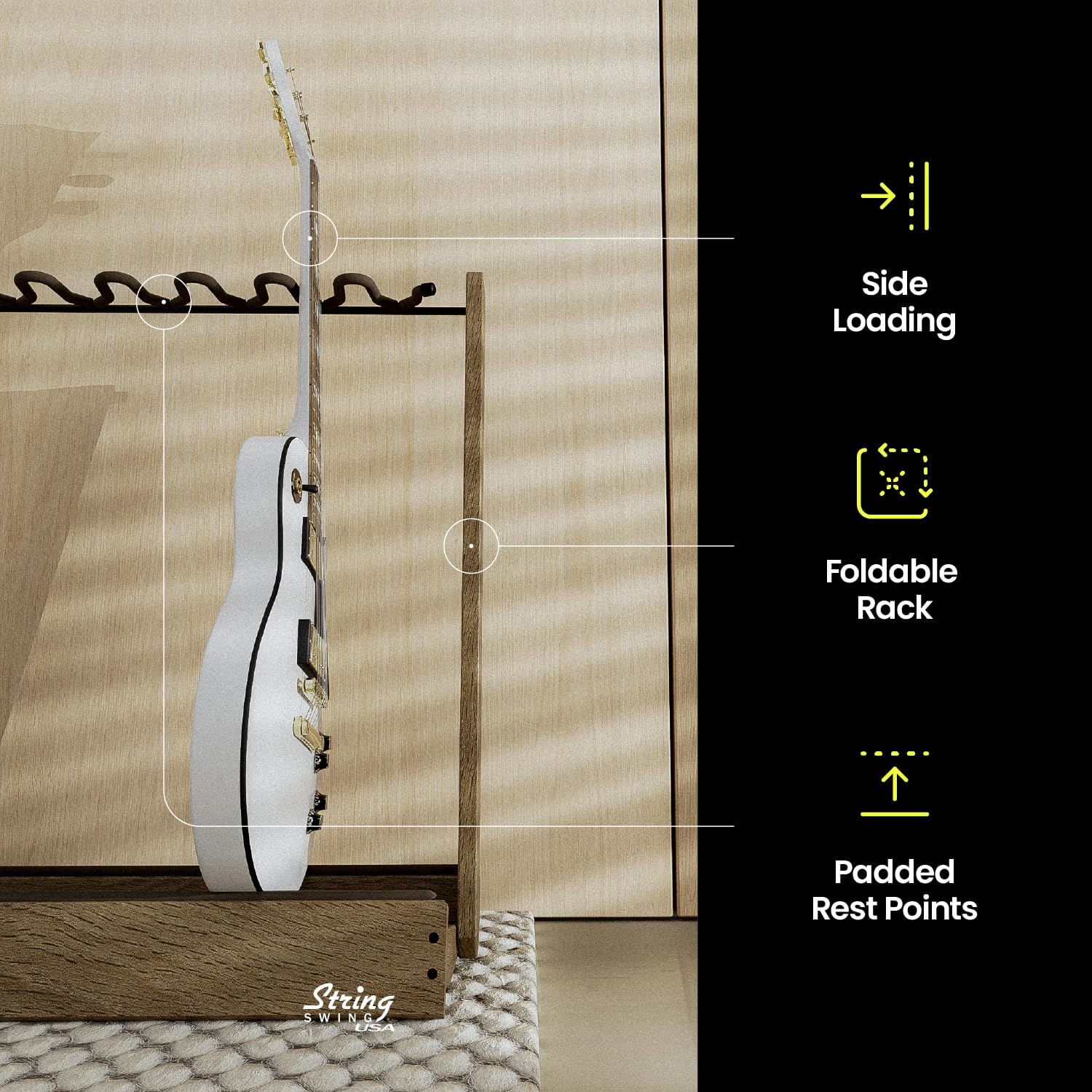 String Swing Guitar Stand for 6 Electric or Bass, or 3 Acoustic Guitars for Home or Studio (CC34)