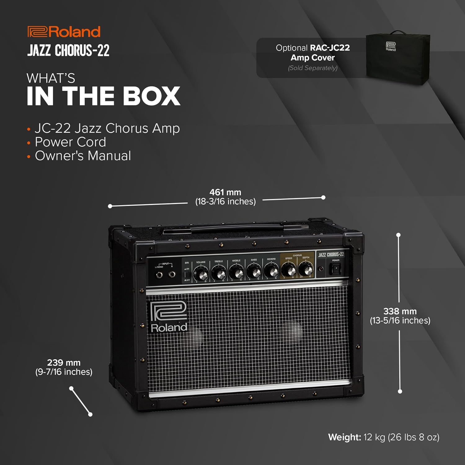 Roland JC-22 Jazz Chorus | Ultra-Compact Guitar Amplifier | Iconic JC Clean Tone | Signature Chorus Effect | Powerful 30-Watt Stereo Amp | Dual 6.5” Speakers | Enhances Pedals, Multi-FX & More