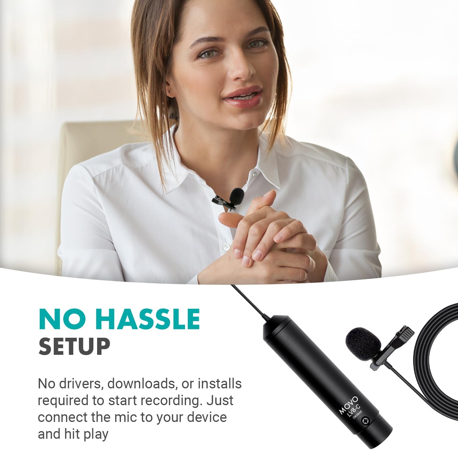 Movo LV8-C Broadcast-Quality XLR Lavalier Cardioid Condenser Wired Microphone with 12mm Mic Capsule for Accurate Voice Recording - Kit Includes Lapel Clip, Case and Windscreen