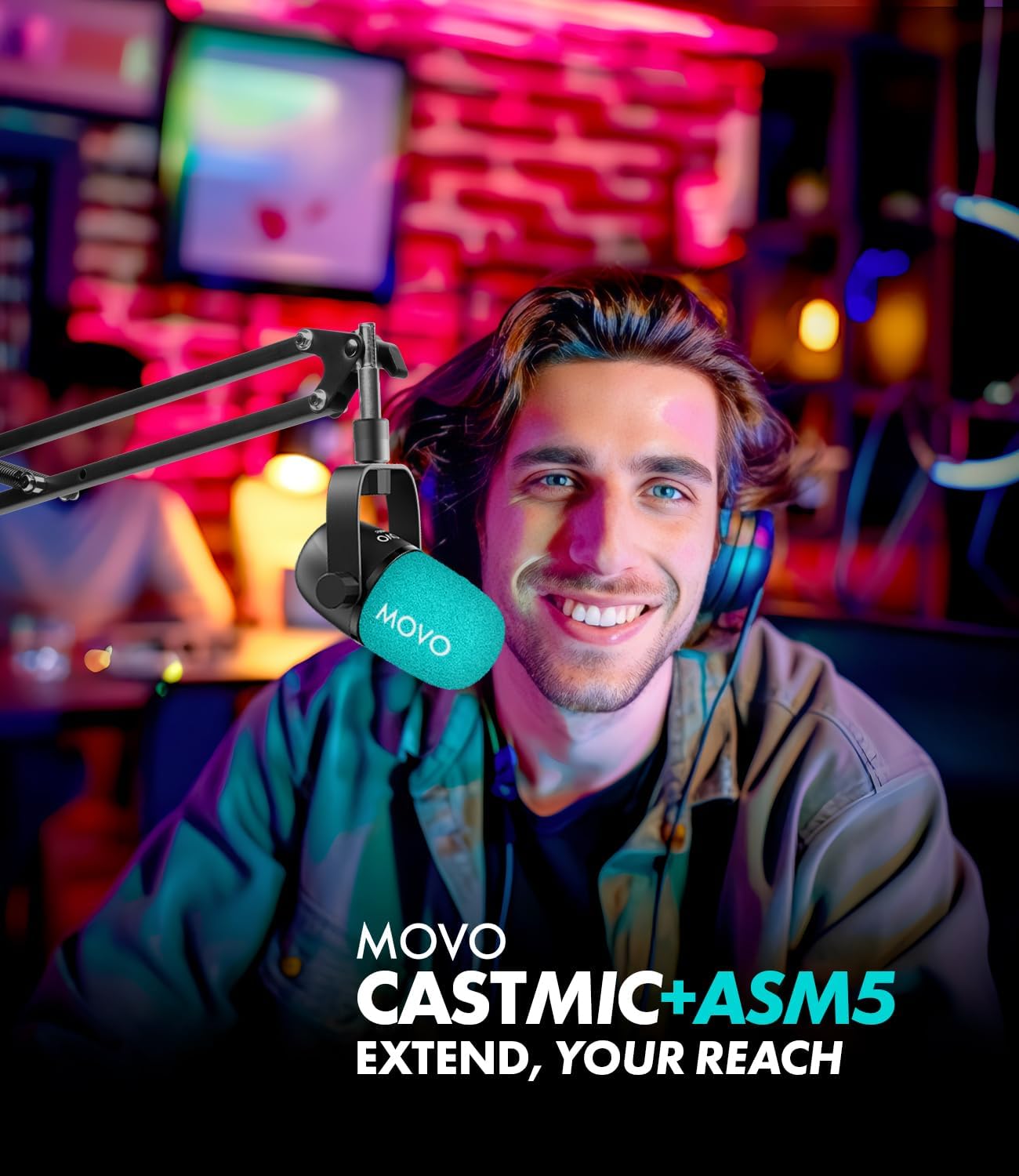 Movo 2-Pack CastMic Dynamic XLR Podcast Microphone Bundle with Mic Boom Arm for PC, Gaming, Streaming, YouTube, and Musicians - Cardioid Podcast Mic for Content Creators
