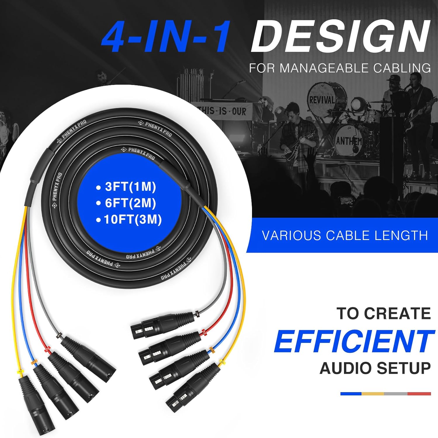 Phenyx Pro Wireless Microphone System PTU-2U Bundle With 10Ft XLR Snake Cable PCBL-4IN1-10