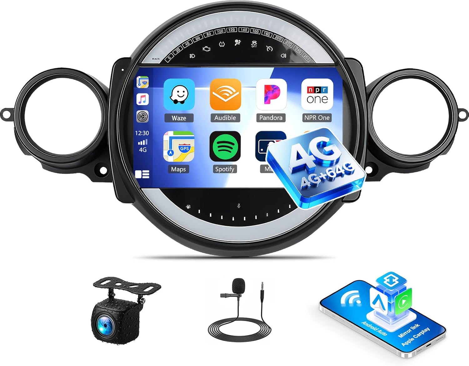 [4+64GB] Android 15 Car Stereo for BMW Mini Cooper R56 2007-2014 with Wireless Carplay & Android Auto, 9'' Touch Screen Car Radio with Bluetooth Mirror Link WiFi GPS FM RDS EQ DSP SWC+Backup Camera