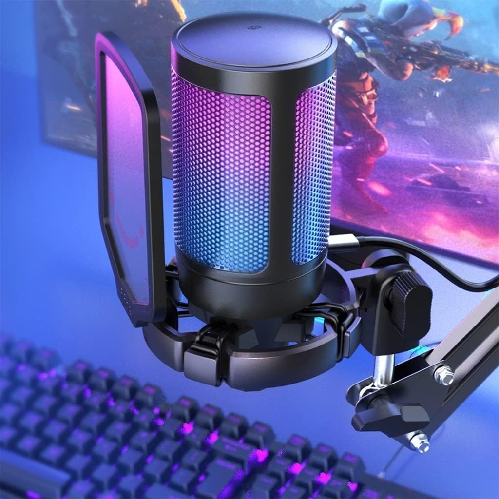 USB Condenser Gaming Microphone, Suitable for Computers with Pop Filter Vibration Reduction and Gain Control, Suitable for Podcasts