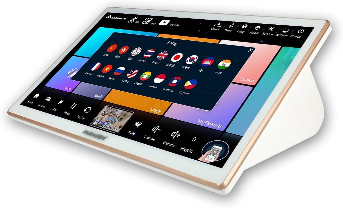 2025 New Inandonkod Karaoke Machine,18.5 Inch Touch Screen,Free Cloud Download Songs All in One Karaoke System with Mic, KTV Singing,Chinese Karaoke Player,YouTube APP Online Play (4T White)