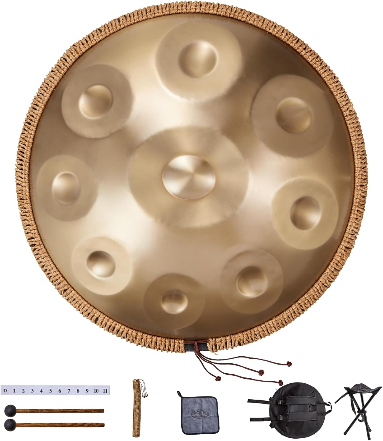 VEVOR Golden-9 22 in & 9 Notes, D Minor, Hand Pan Mallets, 440Hz Handpan Stand & Carry Bag, Steel Healing Sound Drum, Percussion Instruments for Adults Beginners Tone
