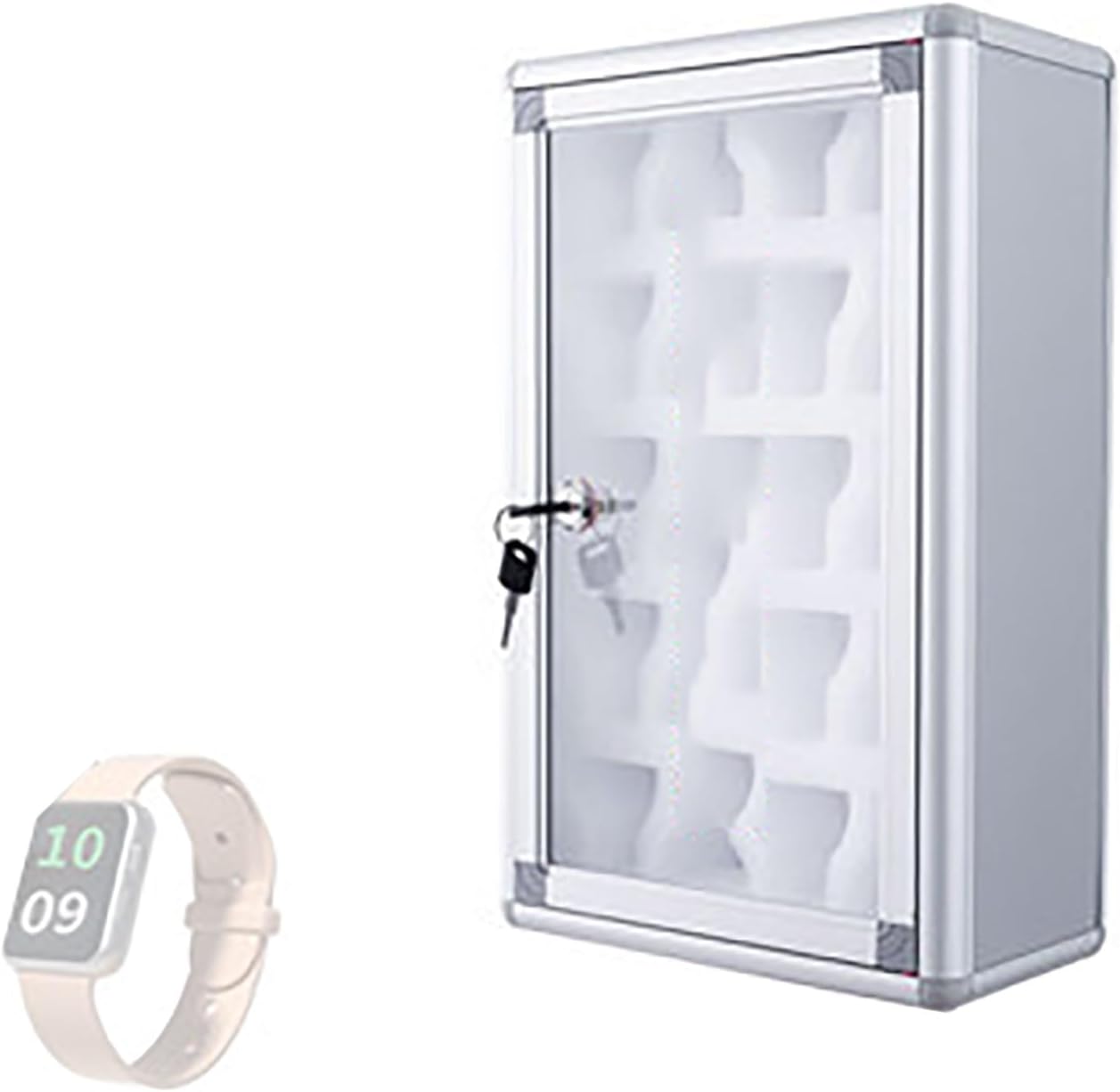 Cell Phone Watch Lock Box, 20/40/60 Slots Slots Cell Phone Jail Storage, Mobile Watch Safe Jail, Watch Safe Lock Box, Aluminum Alloy Watch Display for Office, School(24x13.5x38cm/9x5x15in)