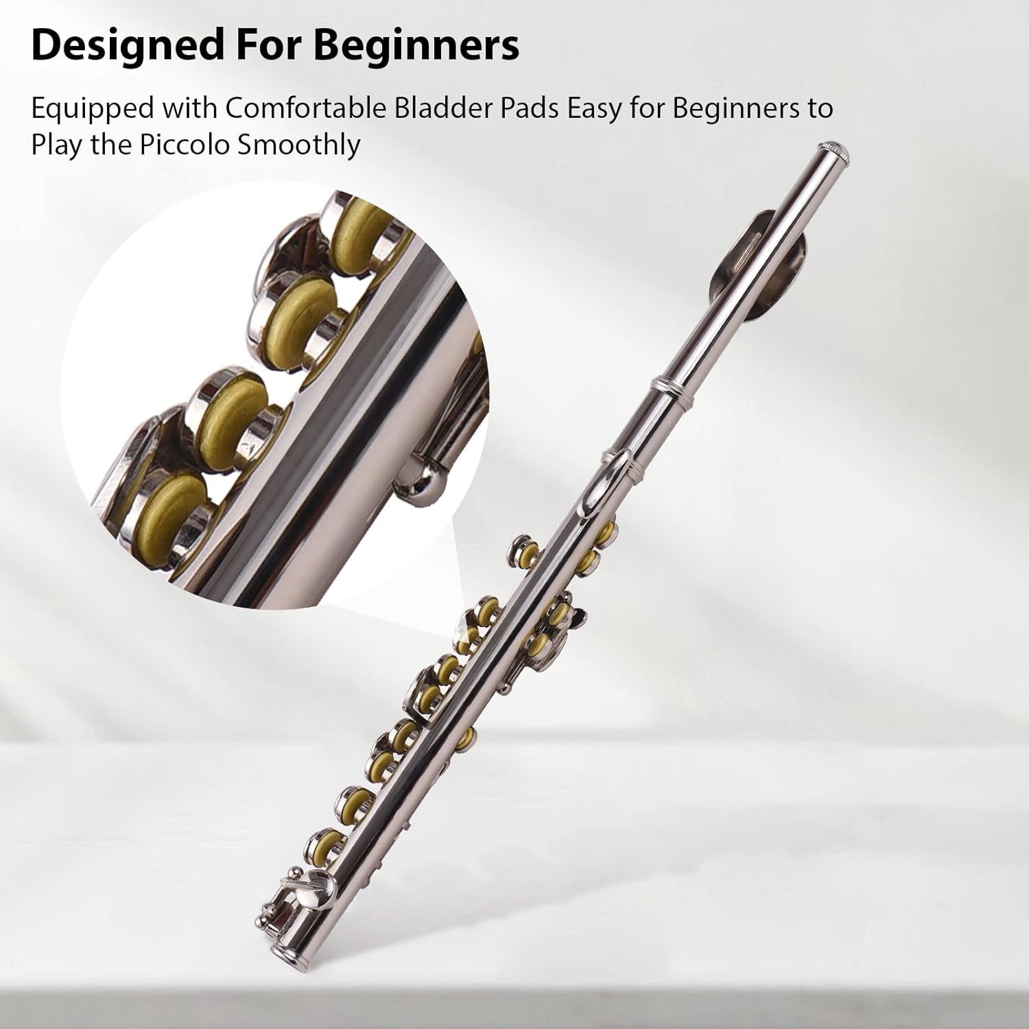 Piccolo Instrument White Copper Nickel Plated C Key Piccolo Flute for Beginners Students with Hard Case Cleaning Rod Cloth and Gloves