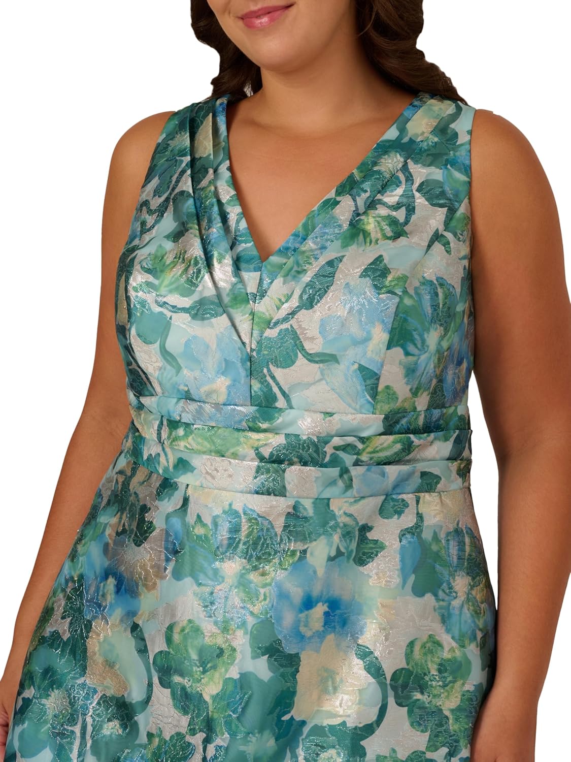 Adrianna Papell Womens Floral Jacquard Midi Dress