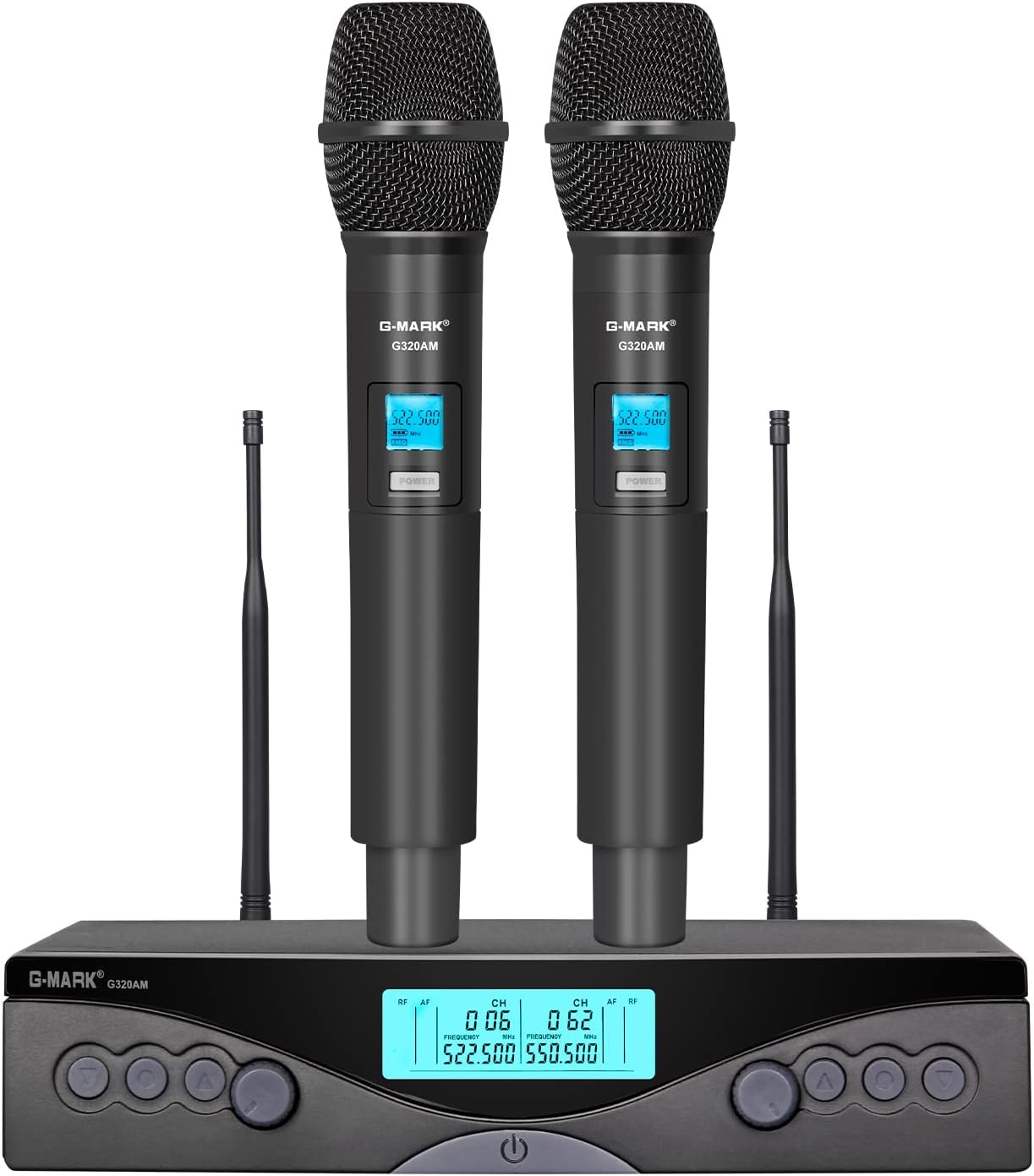 G-MARK Wireless Microphone System, Professional UHF Dual Channel Handheld Cordless Dynamic Mic Set for Home Karaoke,Church, DJ, Wedding, Meeting, Events, 200ft Range