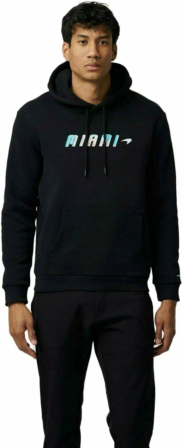 McLaren F1 Men's Miami Palm Graphic Hoodie -Black/Aqua Sky/Crystal Rose