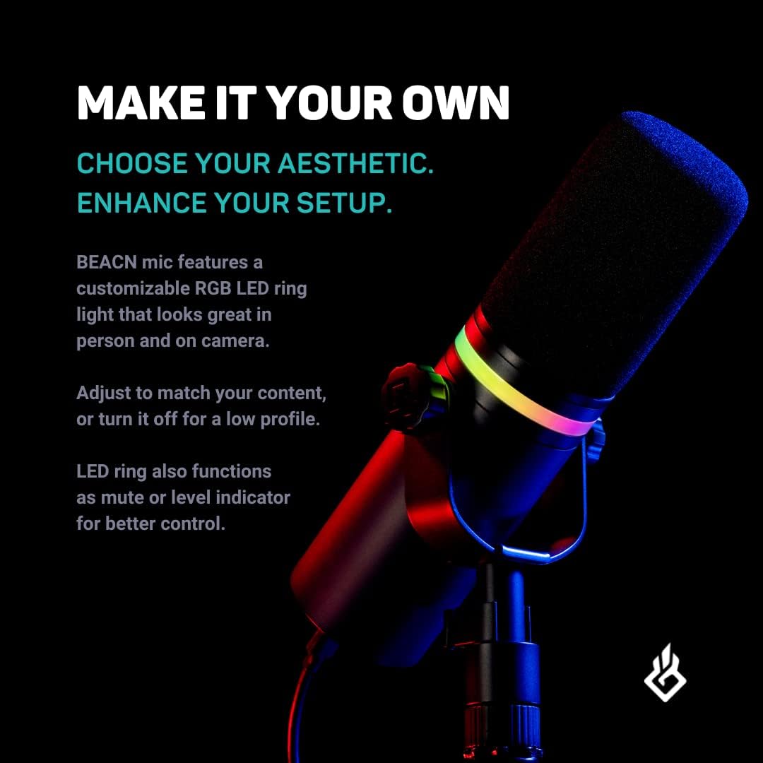 BEACN Dark Dynamic USB Mic for PC - Professional Microphone for Podcast, Gaming, Streaming - Studio-Quality Desk Mic for YouTube, Twitch, and Recording. Microphone for PC, Gaming & Streaming