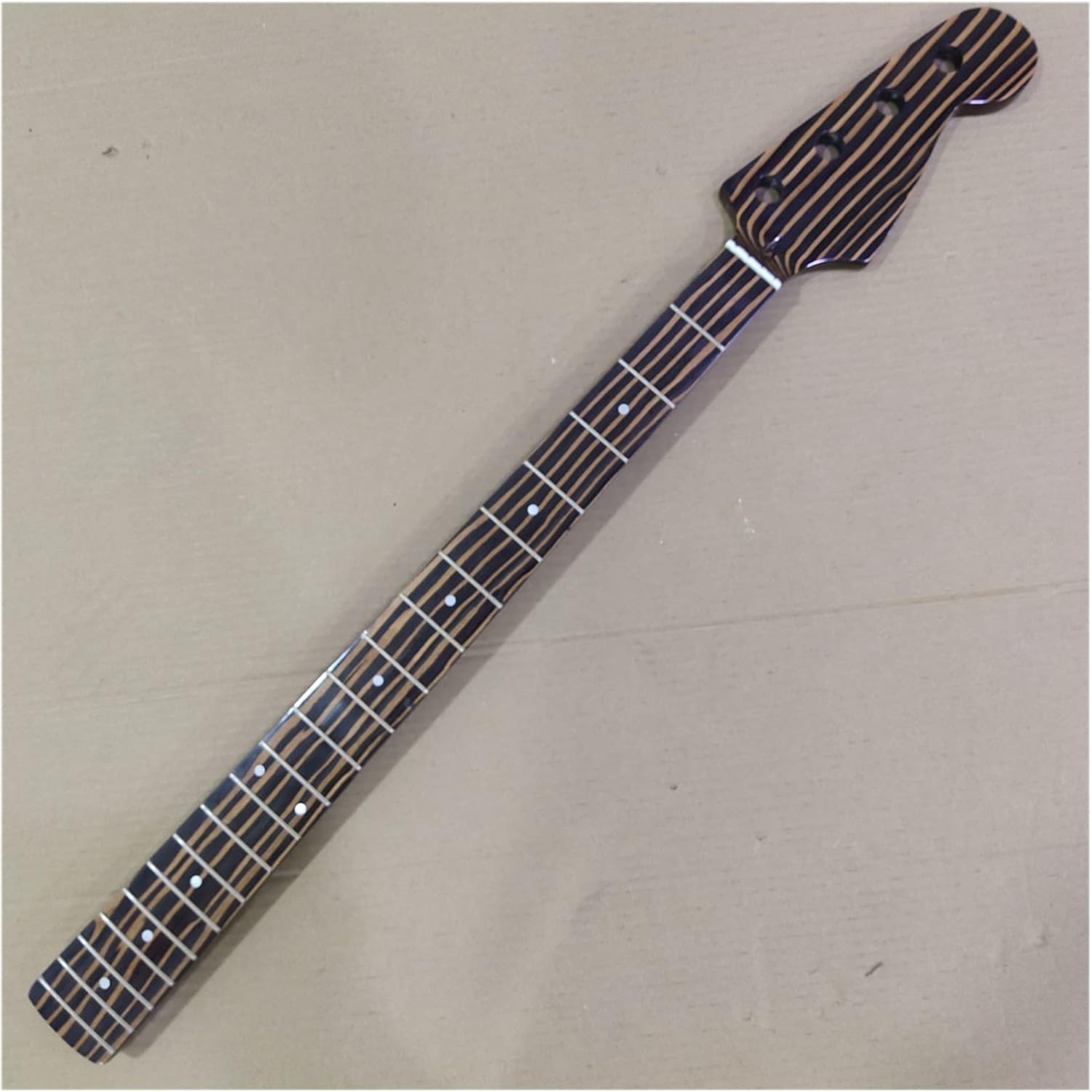 4 String Zebra Wood 20 Frets P Bass Guitar Neck Replacement 34 Inch Electric Guitar Neck