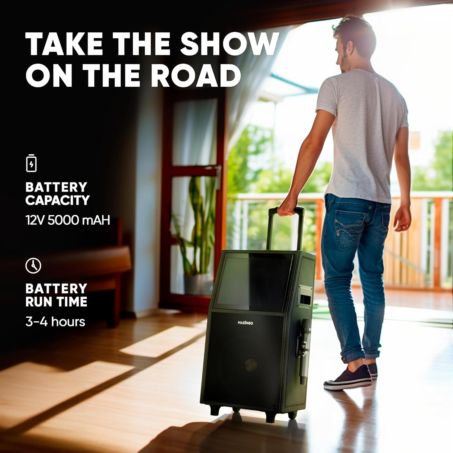 Professional Karaoke Machine with Lyrics Display Screen for Adults, 2 Wireless Microphones, LED Lights, Bluetooth Portable PA Speaker System with Upgraded Built in 15