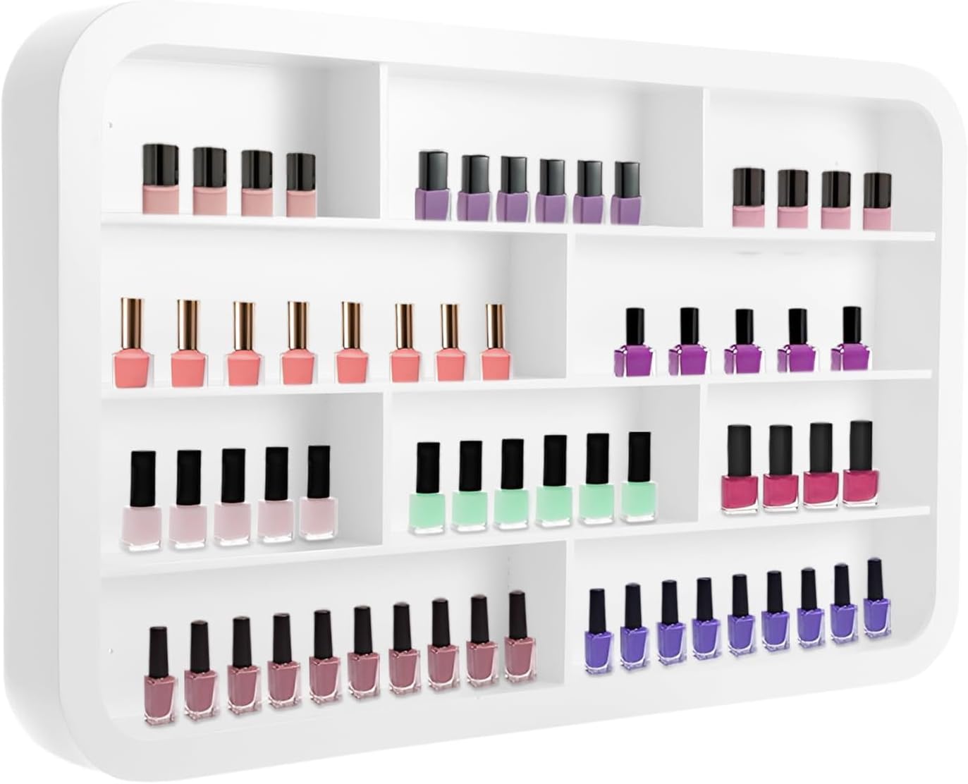 4-Tier Modern Nail Polish Display Rack, Wooden Wall Cosmetic Organizer Shelf, Minimalist Luxury Wall-Mounted Storage for Salon Home Vanity,1.2m/47.2in