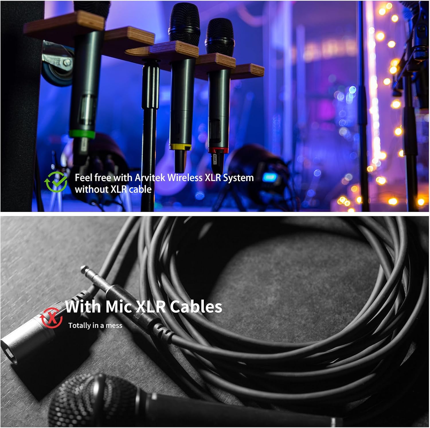 Wireless XLR Microphone Transmitter & Receiver, UHF Wireless Mic System, 16 Channels XLR Mic Adapter for Dynamic Microphone, Audio Mixer, Electric Guitar Bass, 48V Phantom Power, 250ft Range