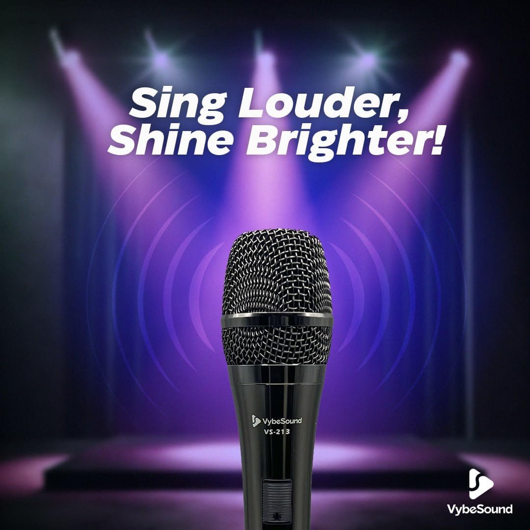 VS-213 Professional Dynamic Vocal Microphone 13ft XLR Cable, On/Off Switch, Noise-Canceling Mic for Karaoke, Singing, Podcasting, Live Stage, and Studio Recording