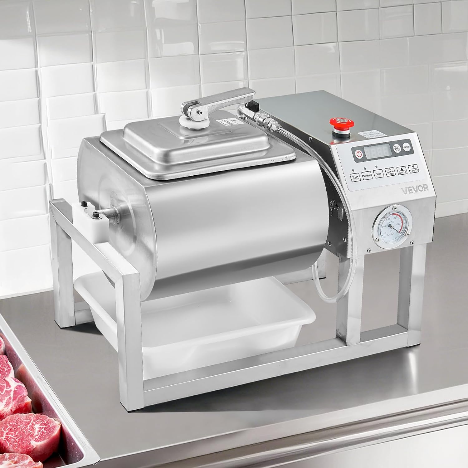 VEVOR Commercial Meat Tumbler Marinator, 20L Vacuum Tumbler Marinating Machine with Bidirectional Rotation and 3-Speed, Stainless Steel Vacuum Curing Machine for Chicken Steak Pork, Restaurant